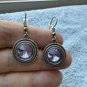 Boho Lavender Purple Crystal Rope Border Silver Tone Drop Dangle Earrings Womens